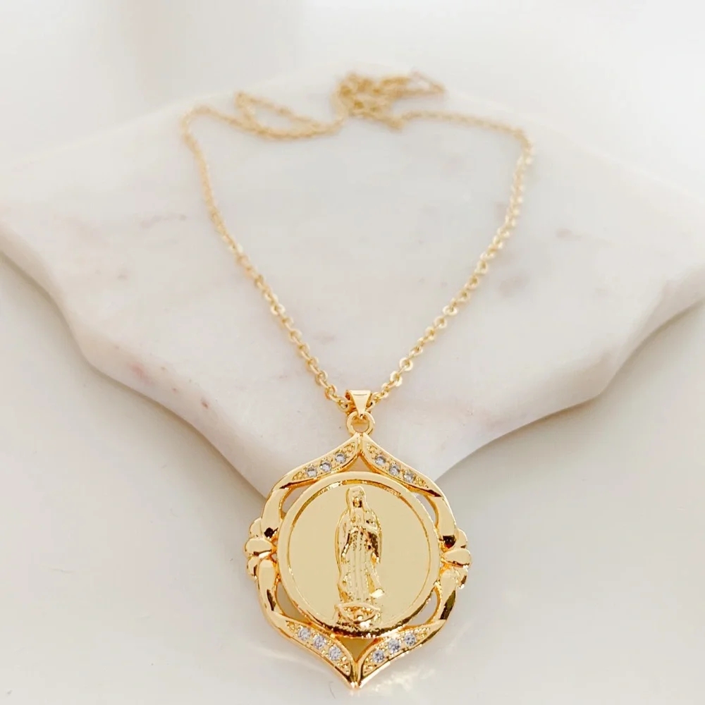 Virgin Mary Medallion Necklace | 14k Gold Filled - Picture 1 of 10